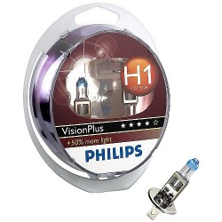 Philips spuldzes Vision Plus komplekts, 2 gb. 12V, H1, 55W + 50% vairāk gaismas