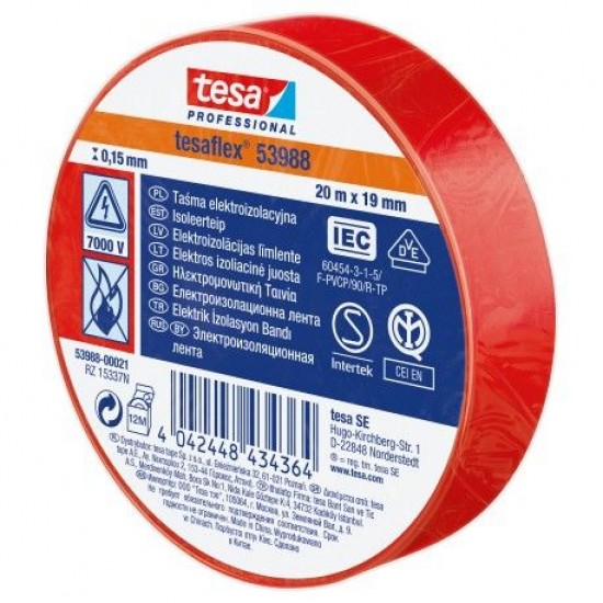 Sarkana izolācijas lente Tesa professional 53988 20m/19mm